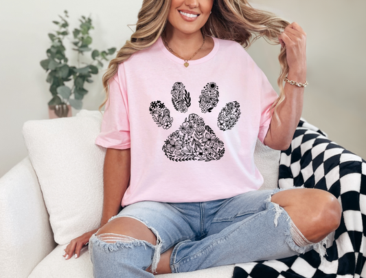 FLORAL DOG PAW GRAPHIC TEE