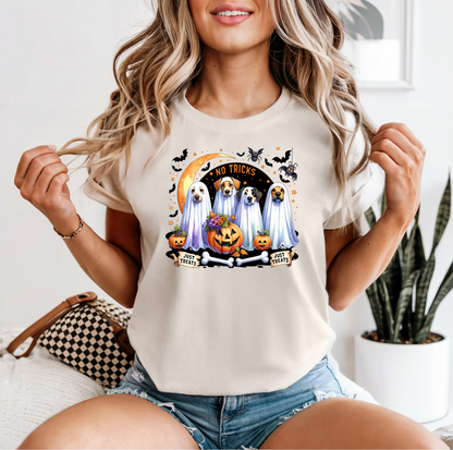 NO TRICKS JUST TREATS DOG HALLOWEEN TEE
