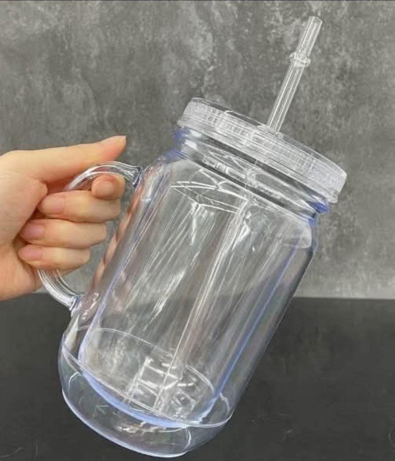 24 OZ MASON JAR WITH HANDLE SNOW GLOBE TUMBLER (ACRYLIC)